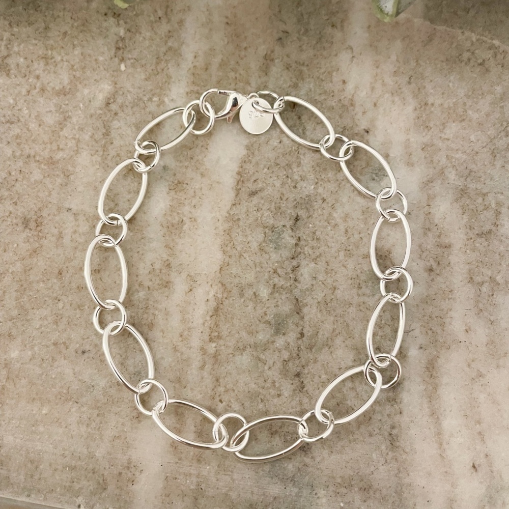 925 Sterling Silver Oval Link Bracelet Dainty Bracelet Round Circle Link Chain